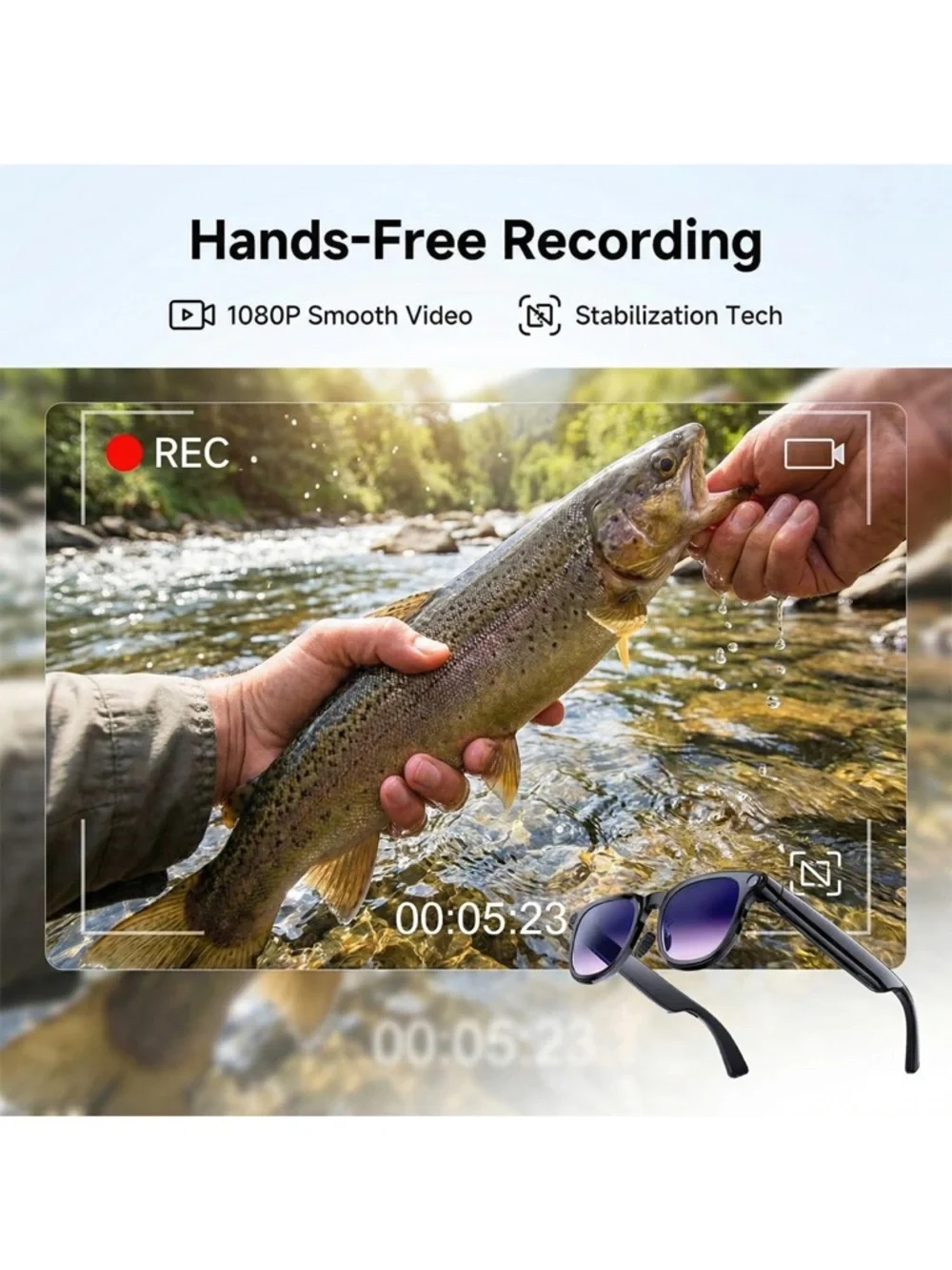 AI smart Glasses with camera, 8MP HD Bluetooth camera glasses 1080P video record